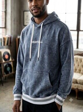 Men's Washed Blue Pullover Hoodie